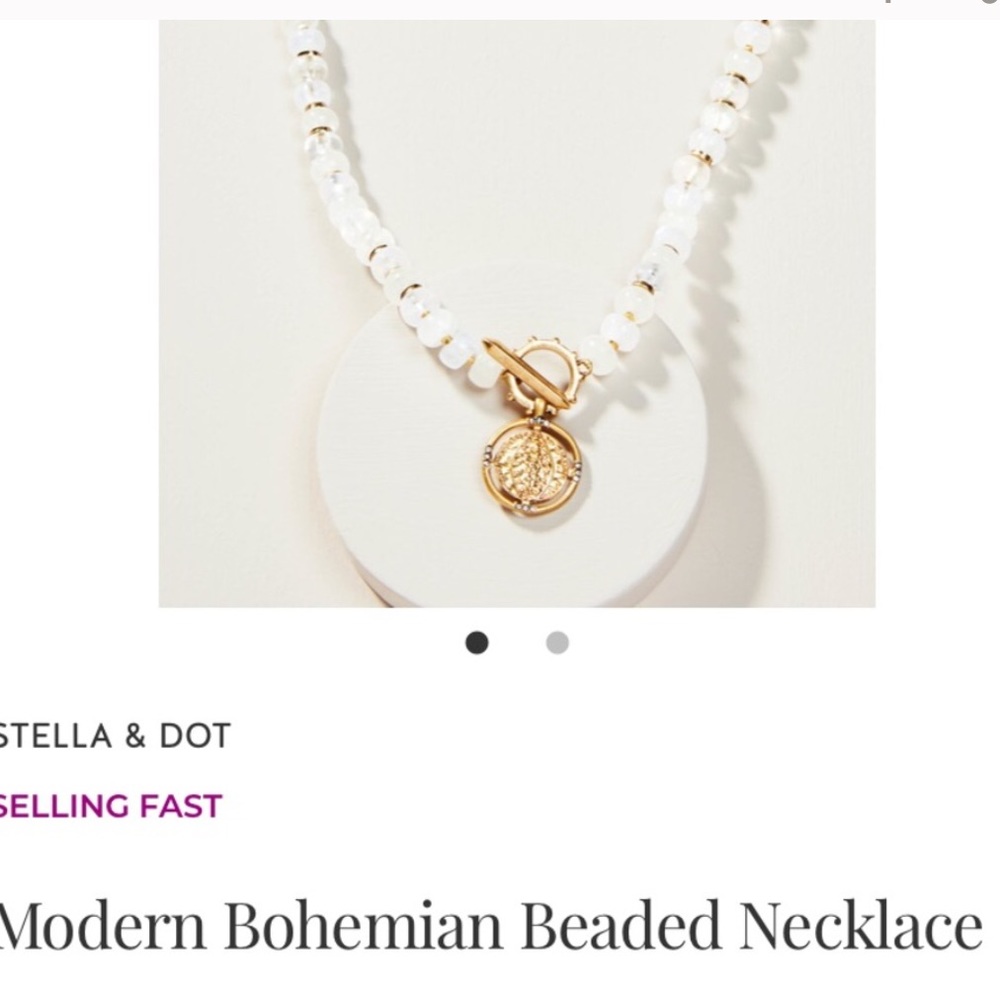 Stella & Dot Modern White Bohemian Beaded Gold Coin Pendant Necklace - Picture 4 of 16